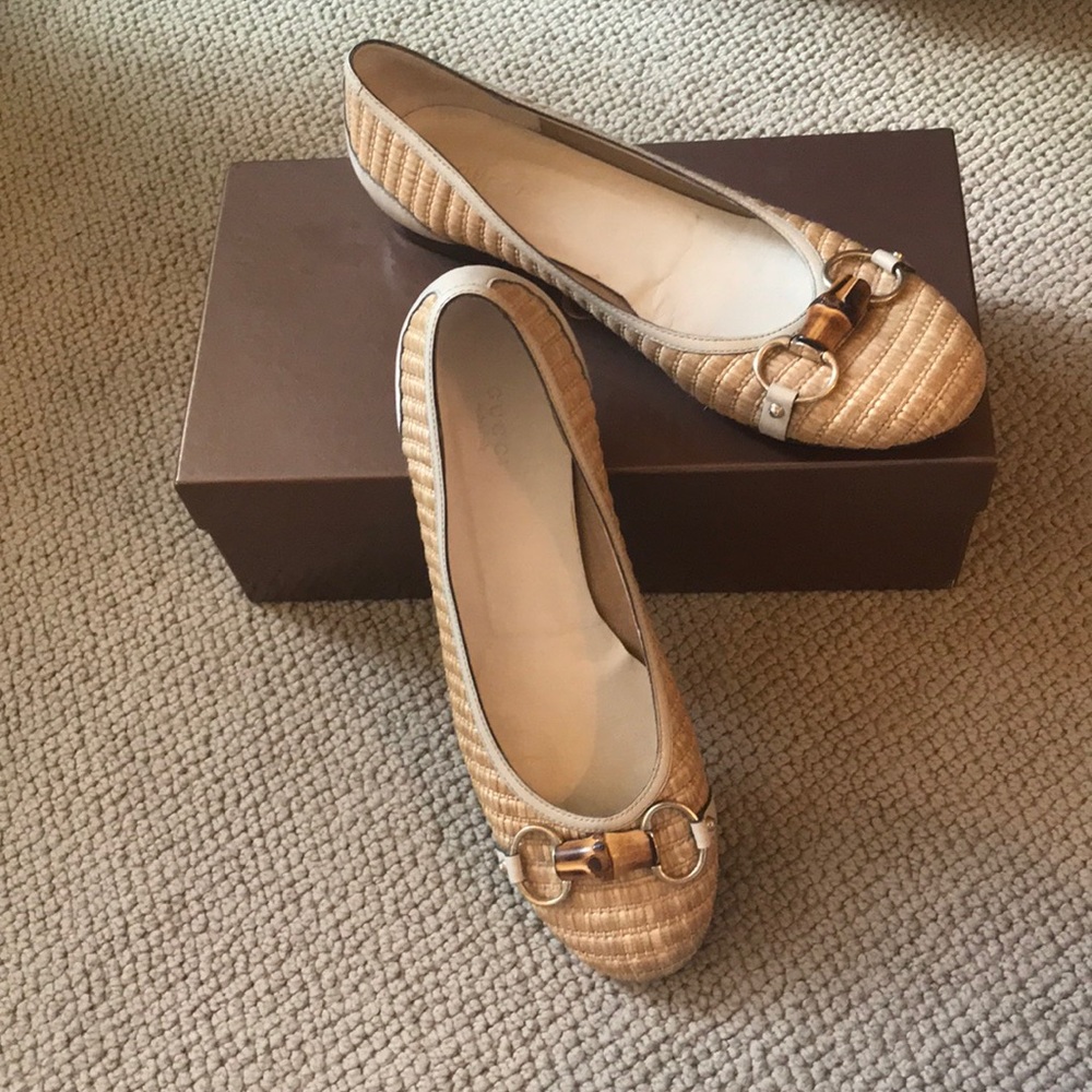 GUCCI Bamboo Horsebit Natural Colored Flats
